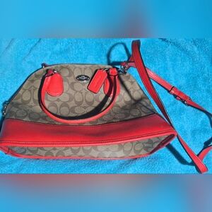 Coach Cora Orange/Signature Coated Canvas and Leather Dome Satchel